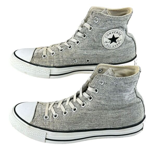 Converse All Stars Hi Top Sneakers Womens Sz 10 Gray Tweed Metallic Sparkle - Picture 5 of 13